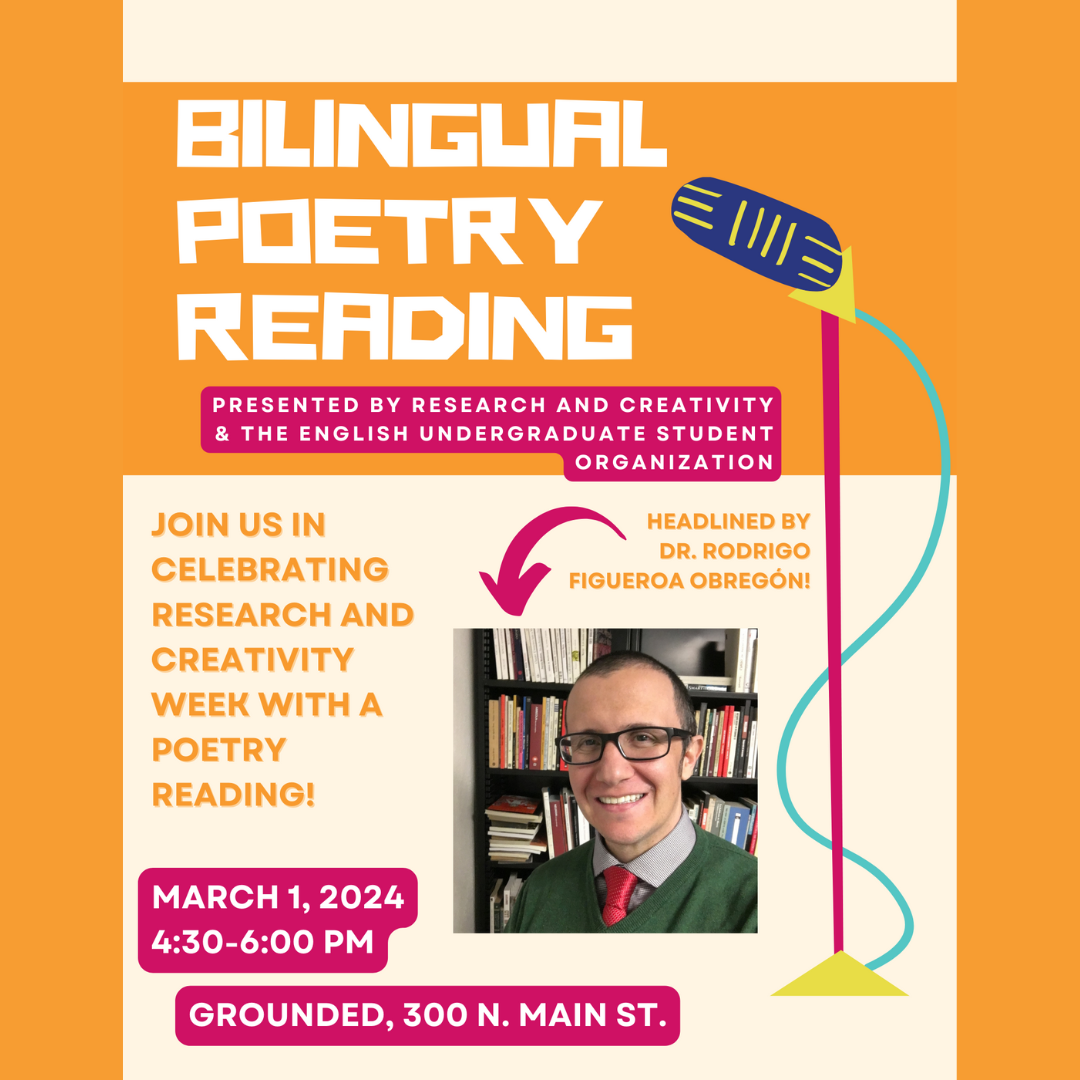Join us March 1 for a reading of poetry in Spanish and English at Grounded, 300 N. Main, from 4:30-6pm.