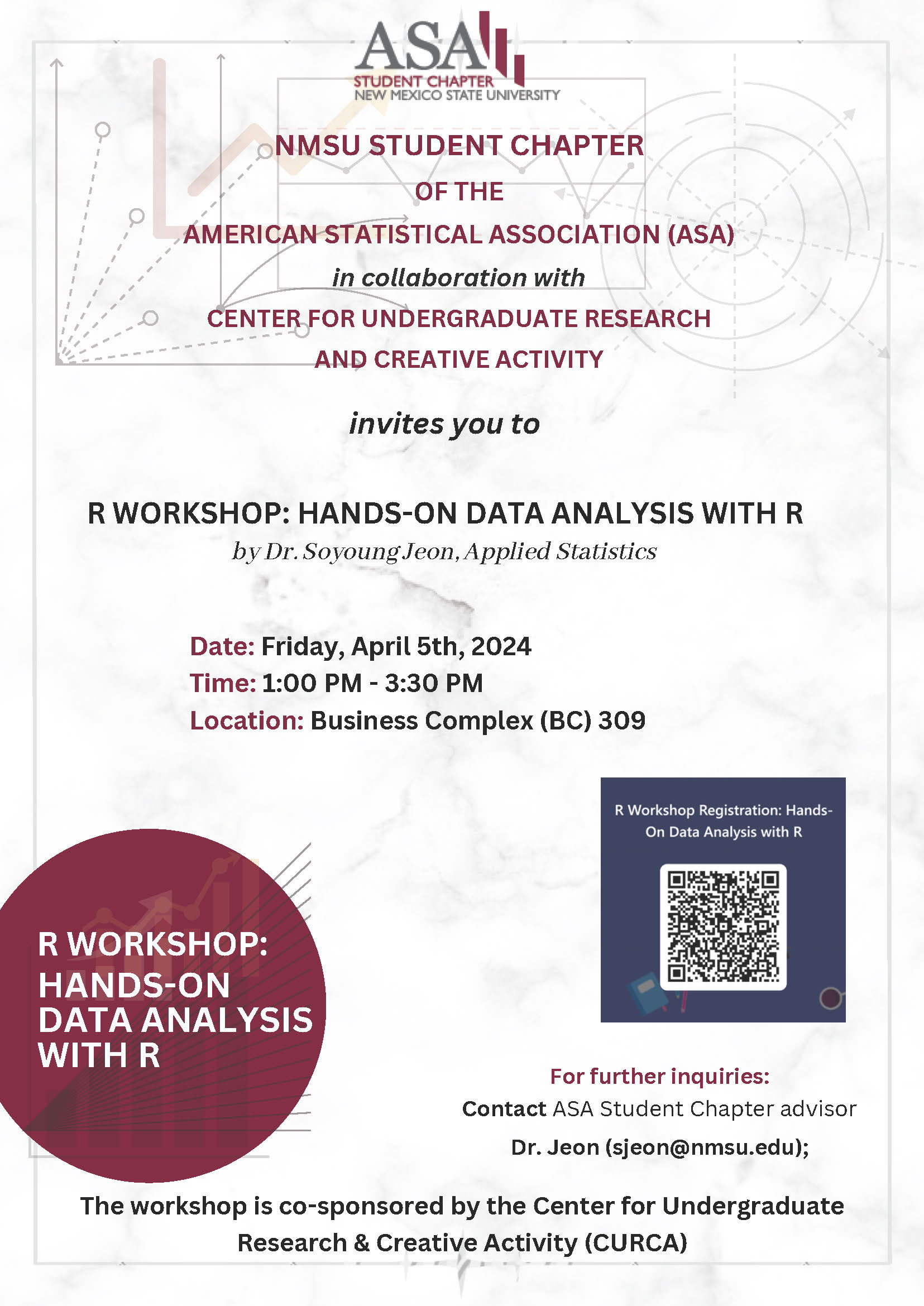 Please join Dr. Jeon for a workshop on using R Software for data analysis, Friday, April 5, 1-3:30 in BC 309.