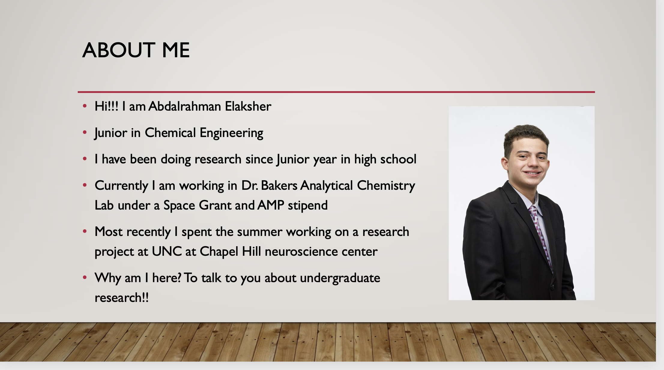 Click for powerpoint by student on his experience finding research opportunities,.